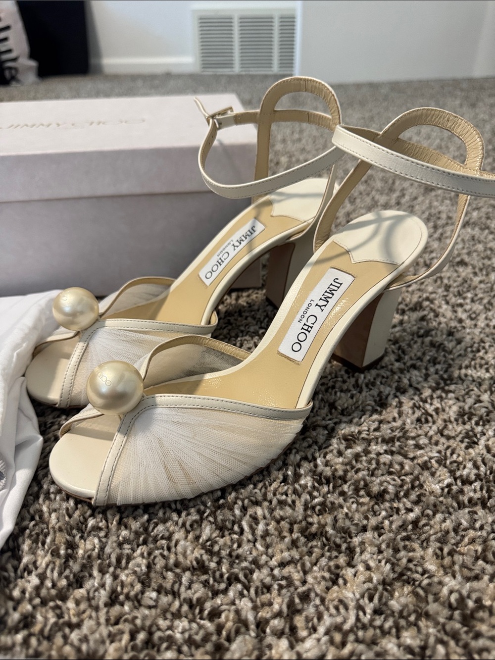 Jimmy Choo Sacaria Tulle Pearly Ankle-Strap Sandals - Picture 7 of 15